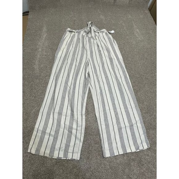 Old Navy women wide leg pin striped pants sz X-Large Tall beige/gray linen blend - Picture 3 of 11